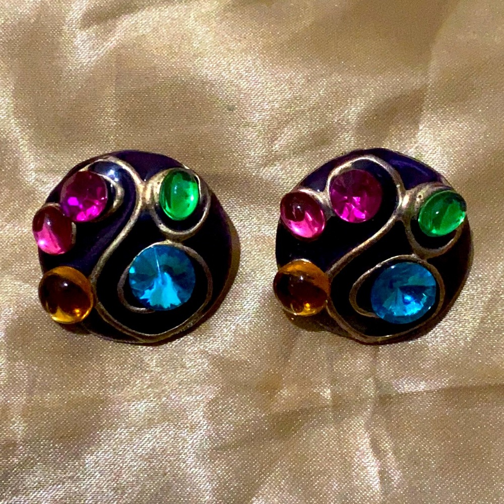 Vintage Don-Lin Crystal Enamel Pierced Earrings
